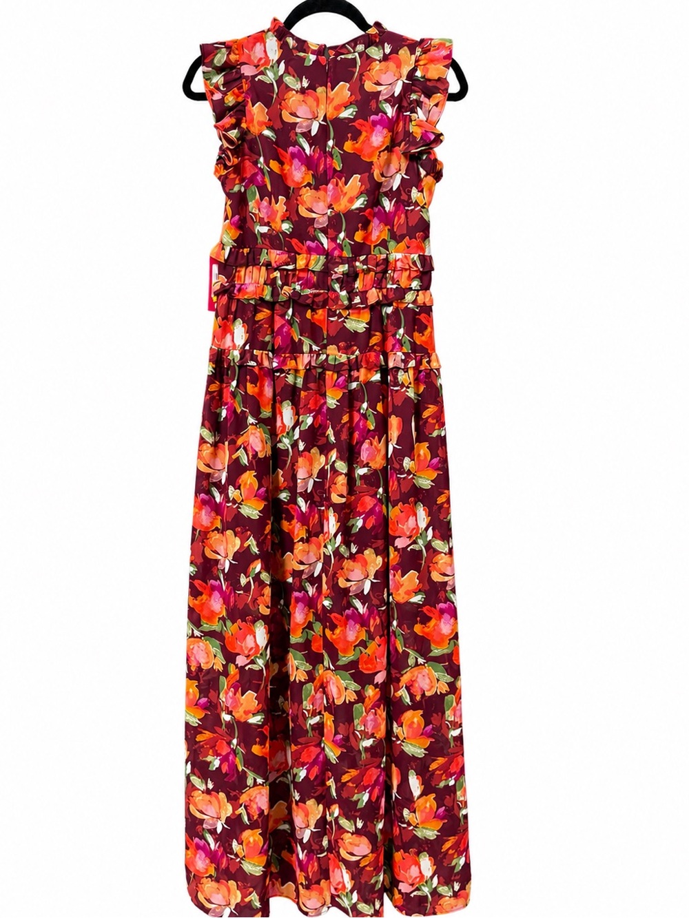 Vince Camuto Chiffon Floral Ruffle Maxi Dress Burgundy NWT Wedding Guest Size - Picture 5 of 11